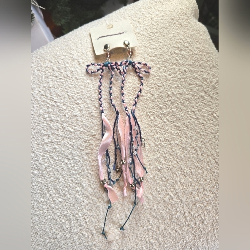 NEW!! Free People,  Candy Baby Bow Dangle Earrings, Pink/Teal, NWT!